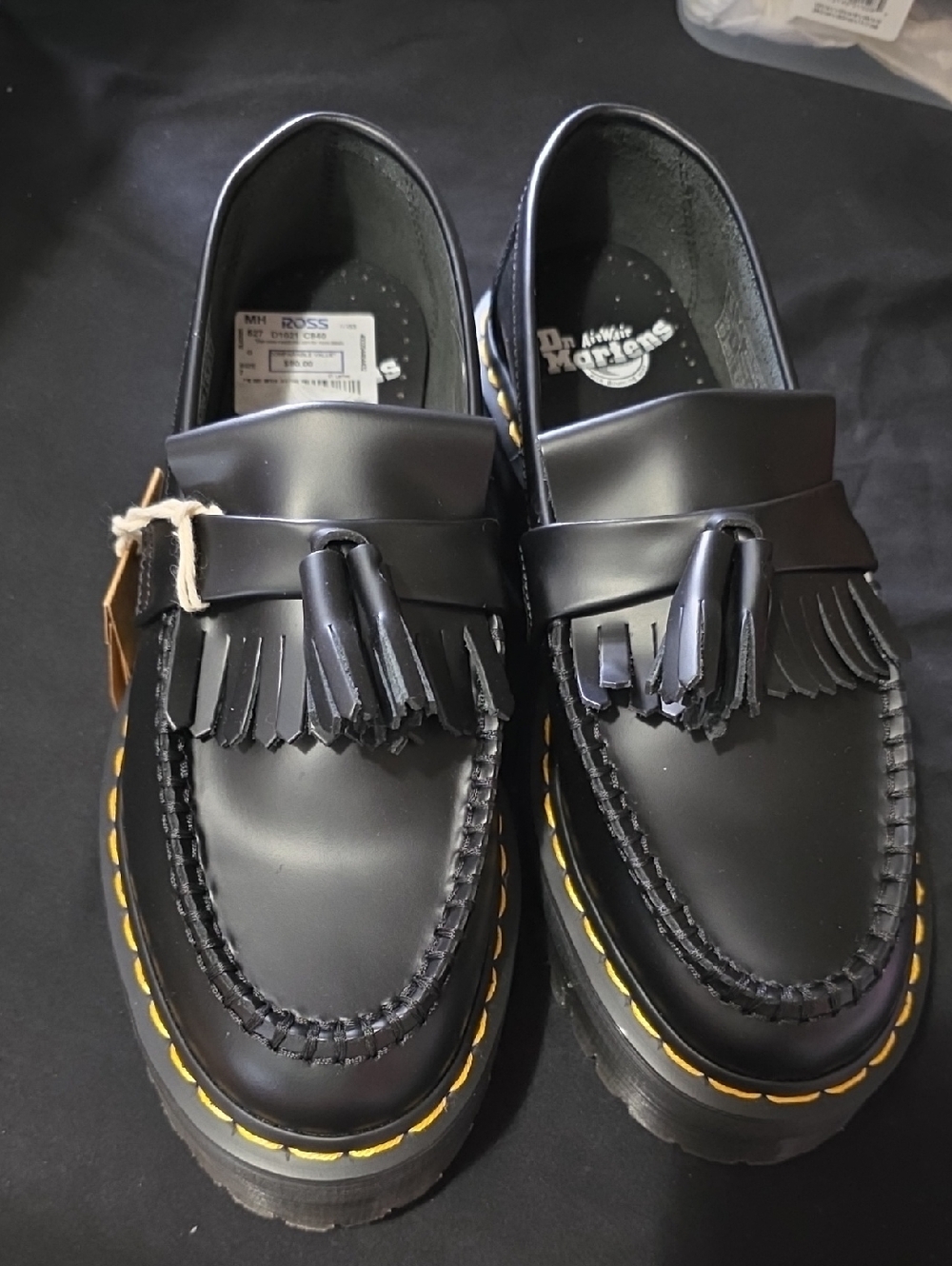 Dr Martens Black Leather Tassel Loafer with Lug Sole Platform - Picture 2 of 5
